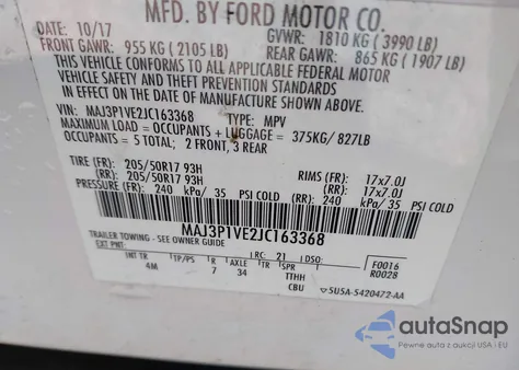 2018 Ford Ecosport Titanium z USA, uszkodzony, nr VIN MAJ3P1VE2JC163368
